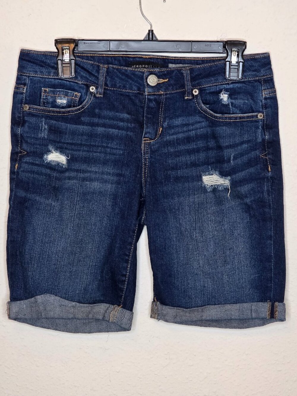 Aeropostale Distressed Dark Denim Bermuda Women's Shorts, Size 8